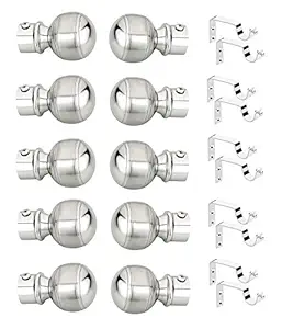 Bzcarts  Stainless Steel Glossy Matte Series Curtain Bracket Support 5 Set Door and Window Fitting for Rod (Silver, 1 Inch) 10 Pieces