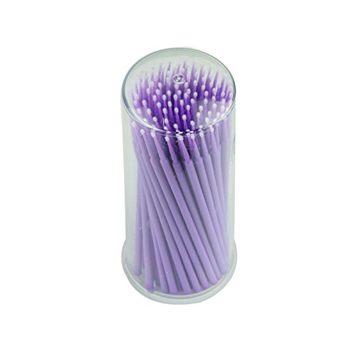 100Pcs Eyelash Extensions Micro Brushes Disposable Cotton Swab Applicator Tools,Purple