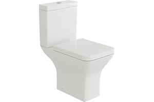 iBathUK Venice Close Coupled Toilet, Ceramic Toilet Pan with Chrome Dual Flush Cistern, Soft Close, Quick Release Toilet Seat for Bathroom-White Gloss, Square Shape