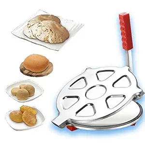 Heavy Quality Stainless Steel Poori Presser, Puri Maker Press Machine with Hand Manual Stainless Steel Rod, Roti Press Papad/Khakhra/Poori/Chapati Maker (Red) (Large)