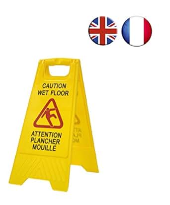 Señal aviso Caution wet floor - Attention plancher mouillé. En inglés