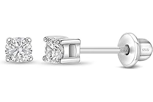 IN SEASON JEWELRY In Style Jewelry Plata Fina 925 Pendientes con Cierre de Rosca en Forma de Tachuela con Circonita Para Bebés y Niñas Pequeñas