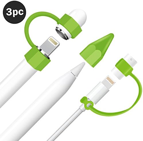 Apple Pencil Accessories,Sahiyeah Apple Pencil Cap Holder Nib Cover Lighting Cable Adapter Tether Soft Silicone Protective Grip for iPad Pro Pencil, green