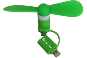 DIGETEK Mini Travel Fan for Smartphone – USB-C & Lightning Cooling Fan, Pocket-Sized, Ultra-Quiet, Compatible with iPhone, Samsung & More (Green)