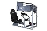 Siège simulateur de course GTR, modèle GTA-F, avec socle de moniteur simple ou triple et siège réglable en simili-cuir