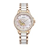 ZYWTZ Mechanische Damenuhr, Diamond Dial, Keramikband Damenuhr,Gold