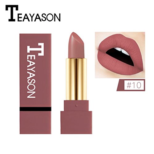 Preisvergleich Produktbild 12 Farben Neue Mode nude Lippenstift matt, Huihong TEAYASON Wasserdicht Pigment Braun nude Lippenstift Lang Anhaltende Make up Lipgloss (#10)