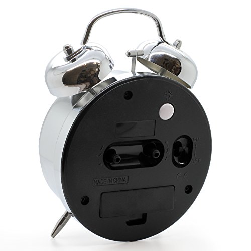 JCC 4 Zoll Retro lautlos Doppelglockenwecker kein Ticken Glockenwecker Analog Quarz wecker mit Snooze, Nachtlicht und lauter Alarm – batteriebetrieben (schwarz) - 4