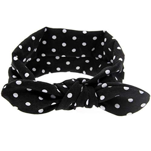 Clode® New Rabbit Ears Elastic Turban Knot Hairband Bow Headband Headwear for Baby Girls (Black)