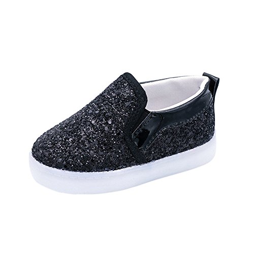 Preisvergleich Produktbild Krabbelschuhe Babyschuhe Lauflernschuhe Kleinkind Ronamick LED leuchtende Pailletten beiläufige bunte helle Schuhe Netter(Age:3years, Schwarz)