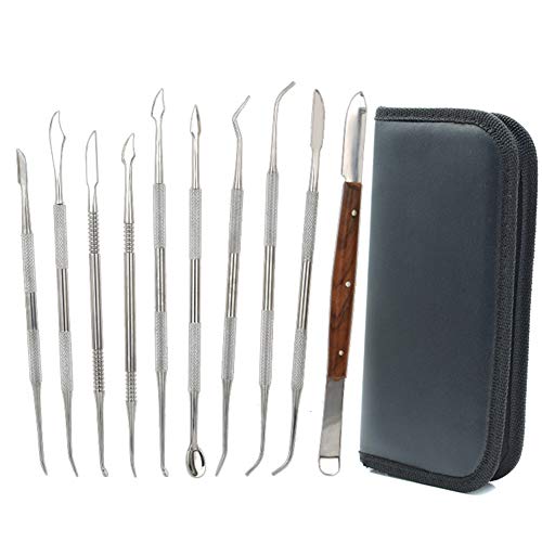 10 outils de sculpture à la cire en acier inoxydable à double extrémité pour sculpture et sculpture en argile,kit d'outils de bricolage sculpture en poterie,spatule burin et étui de transport pour