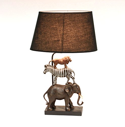 Preisvergleich Produktbild Tischlampe Afrika Leuchte mit Zebra, Elefant und Löwe Tierlampe Tischleuchte