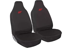 Tee AutoCare For Ford Focus, Ford Fiesta, Ford Explorer and Ford Puma - Heavy Duty and Water Proof Durable Nylon Driver Passenger with ST Logo Front SUV Seat Cover Protectors - 2 x Fronts (Red Logo)