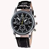Altsommer Herren Sport Quarz Uhr aus Lederarmband mit Bunter Zifferblatt Uhr,DREI Kleinem Zifferblatt,Analog Quarzuhr Männer Armbanduhr Damen Uhr Herren Watch für Damen Herre (Schwarz)