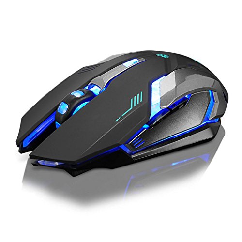 Preisvergleich Produktbild Bescita Wiederaufladbare Wireless Silent LED Hintergrundbeleuchtung USB Optisch Ergonomisch Gaming Maus mit USB Nano Empfänger für PC Laptop iMac MacBook Microsoft Pro, Office Home (Schwarz1)