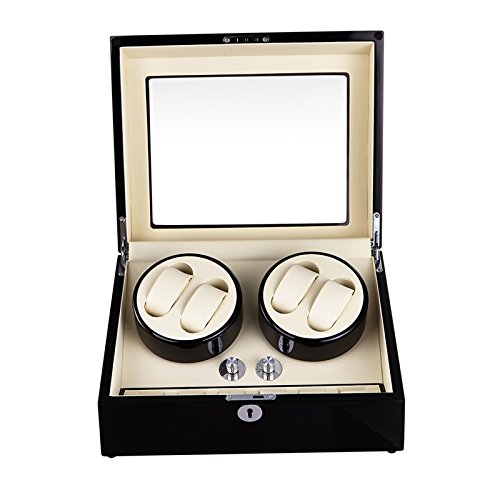 Preisvergleich Produktbild Asvert Uhrendreher Uhrenbox Uhrenbeweger Box Watch automatische Uhrenbeweger elegante Aufbewahrungsbox Box mit Vitrine, schwarz, 4 + 6 Positionen