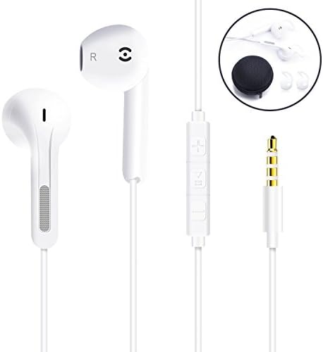 JJCall Premium Earphones / Headphones / Earbuds / Headset with Earphone Covers Stereo Mic&Remote Control for Apple iPhone 6s/6splus/6/6plus/5/5c/SE, iPad /iPod and More (1Pack White)