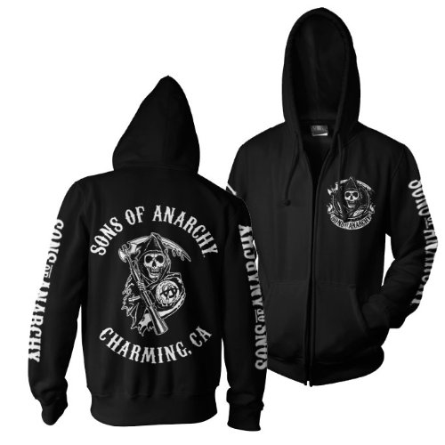 Sons of Anarchy Licenza Ufficiale SOA Full CA Backprint Zip Felpa con Cappuccio (Nera), Large