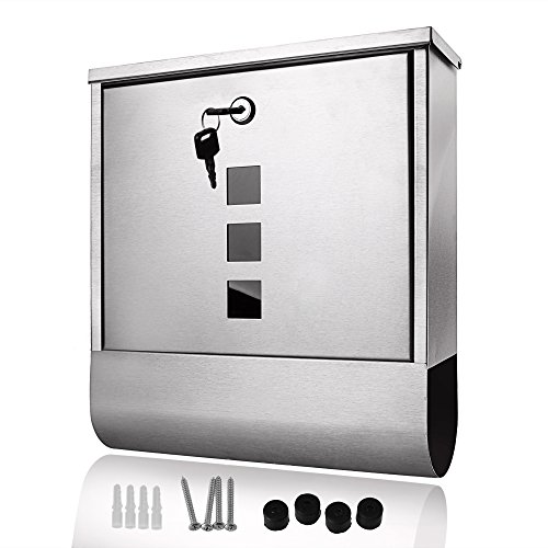 Preisvergleich Produktbild Homdox Briefkasten mit Zeitungsrolle aus Edelstahl mit Sichtfenstern abschließbar mit 2 Schlüssel