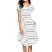 Produktbild Moonuy,Kleid Damen Sommer,Langes Kleid der Frauen, Damen-Cocktailkleid, beiläufiges Kurzes Hülsen-Elastische Taillen-Gestreiftes Elegantes Dünnes Maxi Kleid mit Taschen (EU 38/Asien L, Weiß)