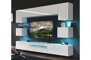 Furnitech Meblościanka do salonu – meble z diodami LED RGB – 16 kolorów – wisząca szafka nowoczesna – szafka pod telewizor (Besta GAN1-17W-HG21 1B)