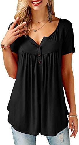 Jevvia Women Casual Blouse V Neck Short Sleeve Button up Tops Shirts