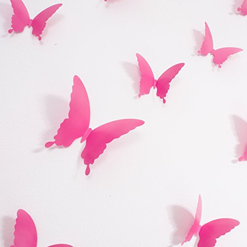 Wandkings Schmetterlinge im 3D-Style in PINK, 12 Stück, Wanddekoration mit Klebepunkten zur Fixierung - 4