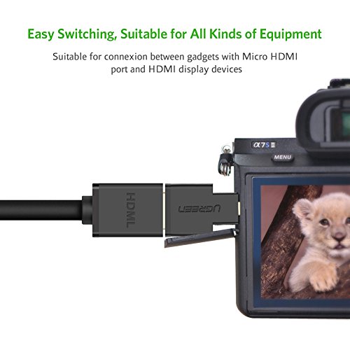UGREEN Micro HDMI auf HDMI Adapter 2 Stücks Micro HDMI Konverter 1080P 3D 4k typ d auf typ a hdmi Adapter mit Ethernet vergoldete Kontakte unterstützt für die HQ Micro hdmi Kabel 1.4 a 20cm,Schwarz - 2