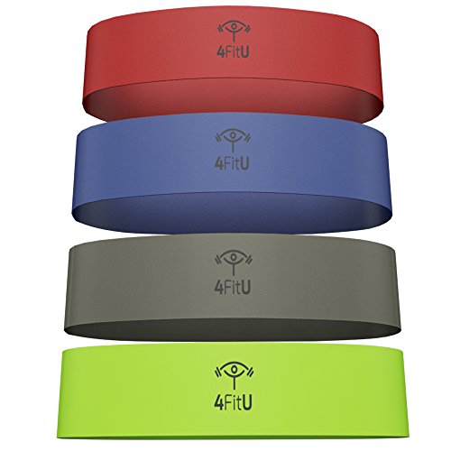 4FitU Fitnessbänder / Trainingsbänder, verschiedener Widerstand (Leicht, Mittel, Schwer). Ideal für Krafttraining, Yoga und Pilates. 100 % Naturlatex, verschiedene Widerstände Complete Resistance Set of 4 Bands - 2