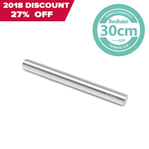 SveBake Edelstahl Nudelholz - Fondant Teigrolle Edelstahl Teigroller Rolling Pin Teigroller Perfekt für Bäcker 30 cm