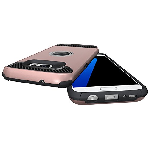 Galaxy S7 Edge Hülle,Galaxy S7 Edge Tasche, Ukayfe Stoßfestes Etui, [Heavy Duty Serie] Samsung S7 Edge Dual Layer Armor Case Silikon TPU Schale + PC Farbenrahmen Dual Layer Schutzhülle [Shockproof] Handyhülle Drop Resistance Schutz Handy Hülle mit 360 Rotating Ring Grip Holder Ständer für Samsung Galaxy S7 Edge, Rose Gold - 6