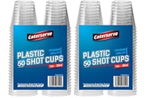 CATERSERVE 100 Plastic Shot Glasses - Multi Use Crystal Clear Hard Plastic Sampling Cups - 30ml - 1 oz