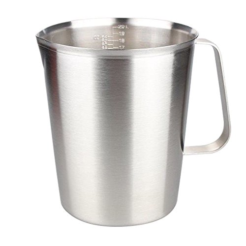 asentechuk® Edelstahl Messbecher Milch Kaffee Aufschäumen Krug Krug mit Henkel 2000ML silber