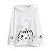 Produktbild Teenager Mädchen Sweatshirt Casual Womens Long Sleeve Cat Printing Mit Kapuze Rundhals Bluse Tops MYMYG Rundhals Pullover Bluse Tops T-Shirt(Weiß,EU:38/CN-L)