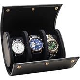 3&rsquo;l&uuml; Deri Saat Kutusu Silindir Tasarım Taşınabilir Saat Saklama Organizer 19x11x7 cm(Siyah)