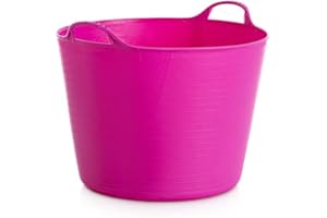 ‎RED HOG RED HOG Gartenkorb Kunststoff 42L Griffe Haltbarkeit: 120 kg Flexi Bag Wäschekorb Rund Behälter für Haus, Garten, Gebäude, Superstark, Mehrzweck, Verstärkungsrippen, Rissbeständig, Fuchsie