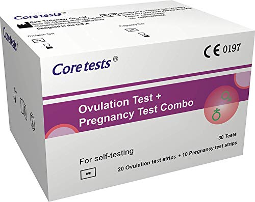 Core Testing 20 Ultra Ovulation & 10 Ultra - Tiras de prueba de embarazo 25 mIU/ml LH + 10 mIU/ml HCG