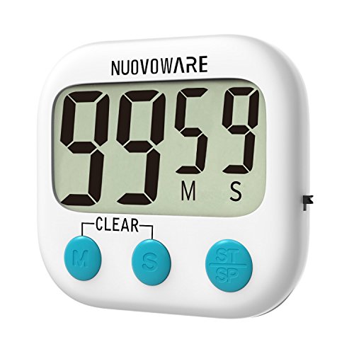 Nuovoware Digitaler Küchentimer, Küchen Alarm Timer Kochentimer Uhren mit Großem LCD Display und magnetischen Rückseite für Kochen Backen, Stoppuhr und Countdown, Weiß
