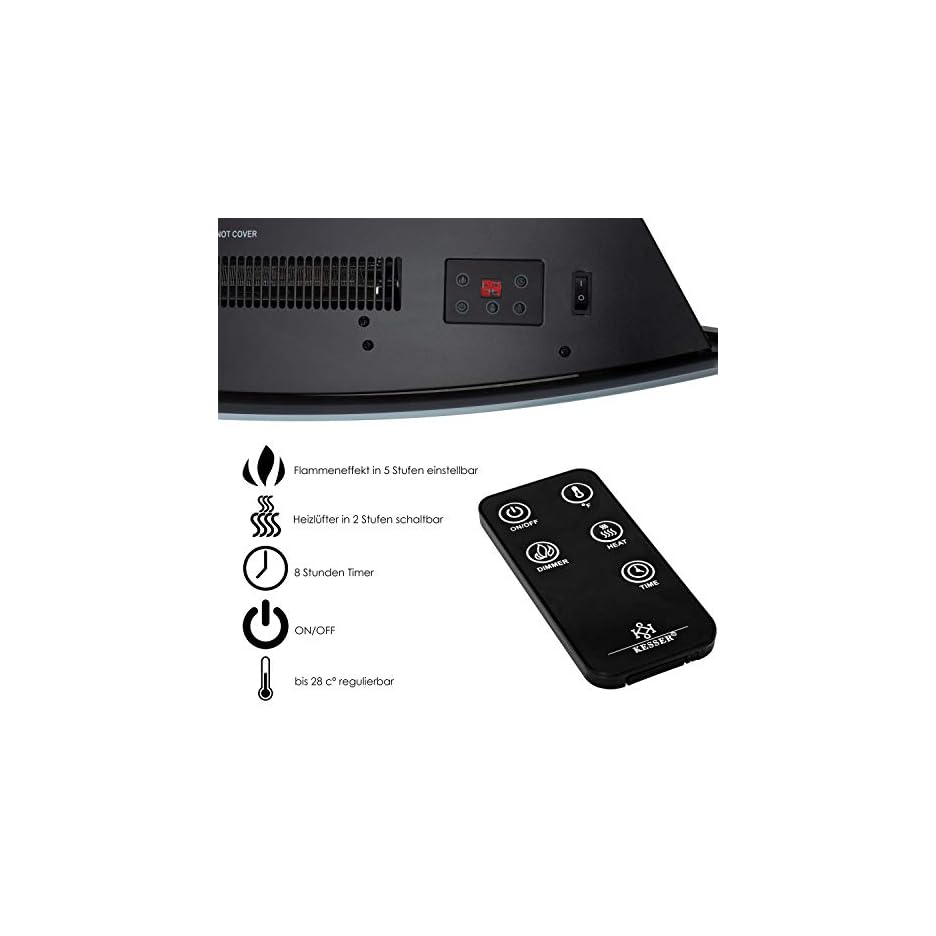 KESSER® Elektrokamin mit Heizung, Kaminofen Wandkamin, Fernbedienung