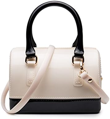 Caleen6 Women Charming Jelly Pillow-shaped Shoulder Bag Top Handle Bag Tote Black and White