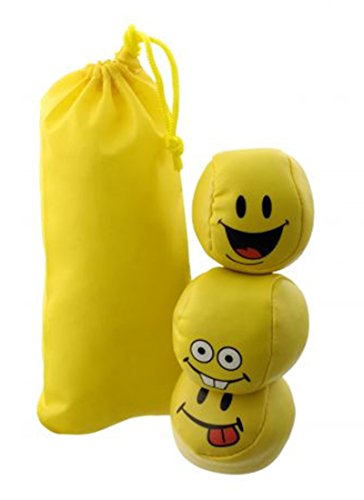 Preisvergleich Produktbild 3 Jonglierbälle, Stressbälle "Happy", Gelb mit 3 fröhlich, frechen Smiley Gesichtern