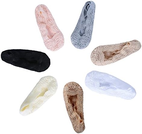 7 Packs Women Cute Lace Novelty Soft Low Cut No Show Lace Socks Anti Slip Liner