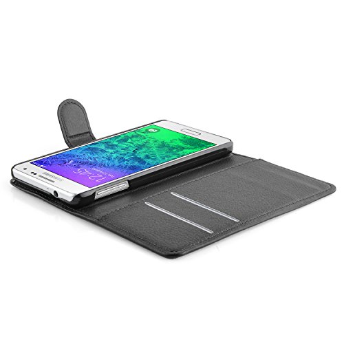 Cadorabo – Book Style Hülle für Samsung Galaxy ALPHA (G850F) – Case Cover Schutzhülle Etui Tasche mit Standfunktion und Kartenfach in PHANTOM-SCHWARZ - 4