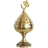 Santosh Brass Akhand Jyoti Deep On Stand with Cover &amp; Om Diya/Oil Lamp in 100% Brass for Temple, Home &amp; Office Decor (L x W x H) (7.8 x 7.8 x 18.2) (Weight - 190 GM.)