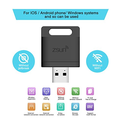 USB Kartenleser WiFi, Hizek USB Kartenlesegerät wireless TF card Memory Card Reader USB Flash Drive für iOS, Android and Windows System — Schwarz - 7