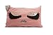 Produktbild EMOSHION Wimpern Kissen Bezug Dekokissen Zierbezug Lashes Farbige Kissenhülle Pailettenkissen als Kinder Kissen Oder Lounge Kissen in Rosa - Silber Paillette + Kuss Mund