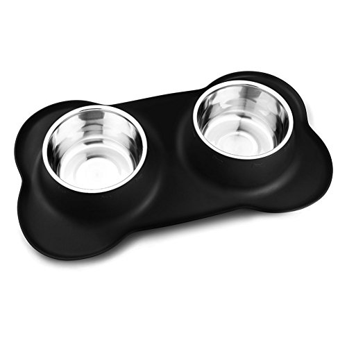 Preisvergleich Produktbild GZQ Futternapf aus Edelstahl, kein Verschütten, Rutschfeste Silikonmatte mit Aufhänger für Hunde, Katzen, Kaninchen, Papageien