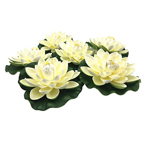 NAVAdeal6Pcs Large Artificial White Floating Lotus Flowers, Home Garden Pond Aquarium Wedding Decor