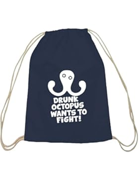 Shirtstreet24, DRUNK OCTOPUS, Baumwoll natur Turnbeutel Rucksack Sport Beutel, Größe: onesize,dunkelblau natur