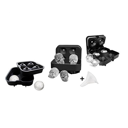 diseño de calavera en 3D, sin BPA, molde de silicona para repostería de chocolate y dulces, molde para hacer cubitos de hielo para whisky, cócteles, bebidas y fiestas Skull + Ball + Diamond